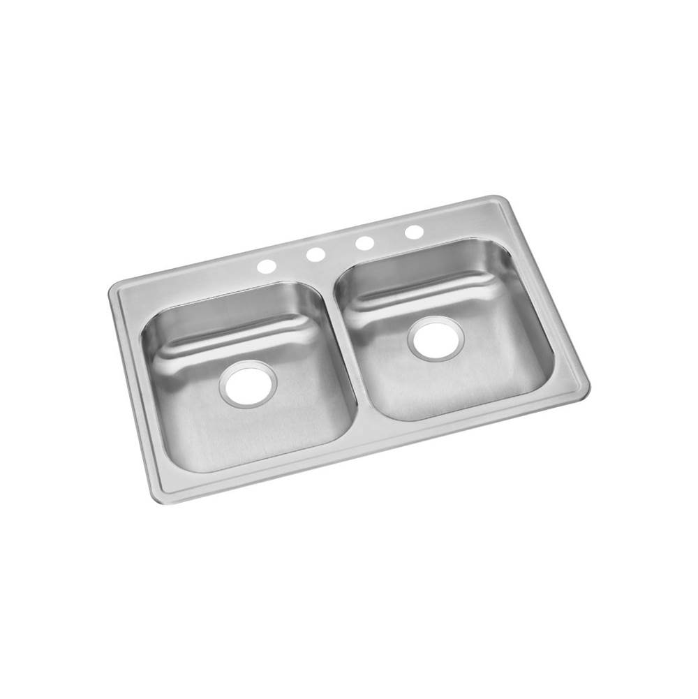 Elkay Dayton Stainless Steel 33'' x 22'' x 5-3/8'', 4-Hole Equal Double Bowl Drop-in Sink