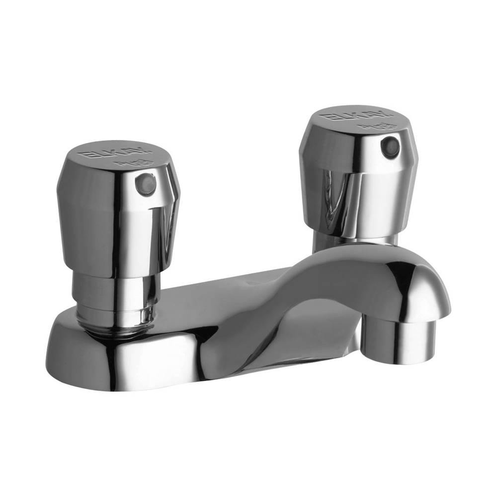 Elkay Single Hole Deck Mount Metered Lavatory Faucet with 4'' Cast Fixed Spout Push Button Handles Chrome