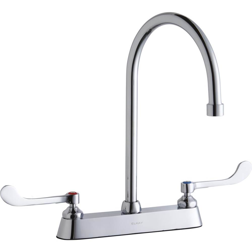 Elkay 8'' Centerset with Exposed Deck Faucet with 8'' Gooseneck Spout 6'' Wristblade Handles Chrome