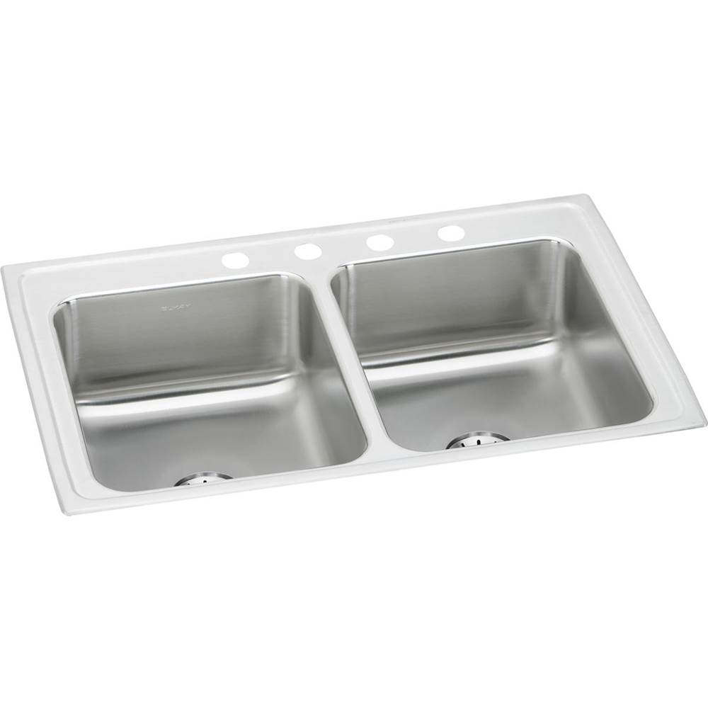Elkay Lustertone Classic Stainless Steel 33'' x 21-1/4'' x 7-7/8'', 2-Hole Equal Double Bowl Drop-in Sink w/ Perfect Drain