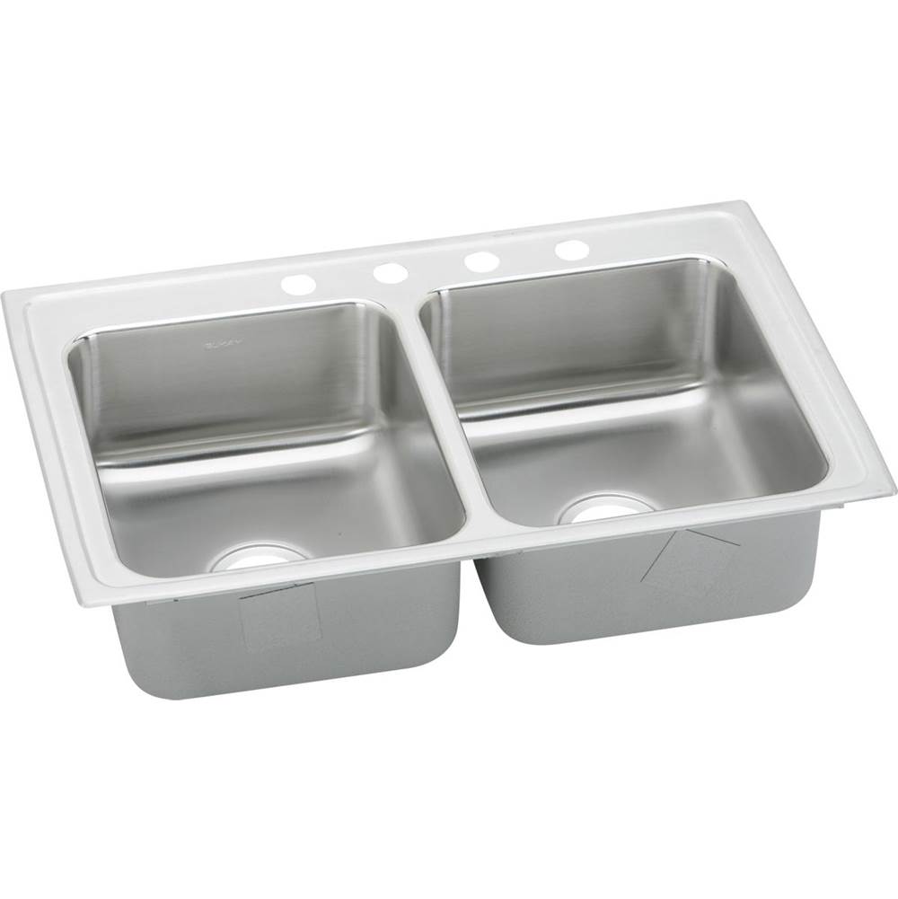 Elkay Lustertone Classic Stainless Steel 29'' x 18'' x 6-1/2'', 3-Hole Equal Double Bowl Drop-in ADA Sink with Quick-clip