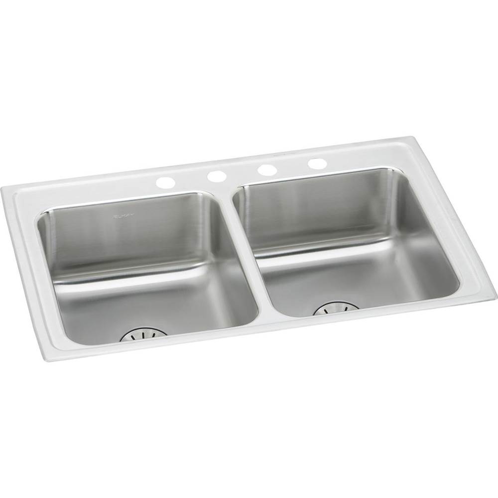 Elkay Lustertone Classic Stainless Steel 29'' x 18'' x 6-1/2'', 2-Hole Equal Double Bowl Drop-in ADA Sink with Perfect Drain