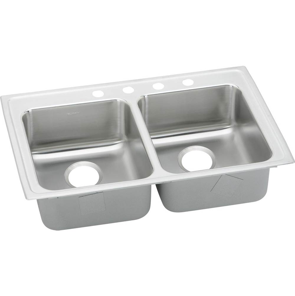 Elkay Lustertone Classic Stainless Steel 33'' x 21-1/4'' x 6-1/2'', 1-Hole Equal Double Bowl Drop-in ADA Sink with Quick-clip