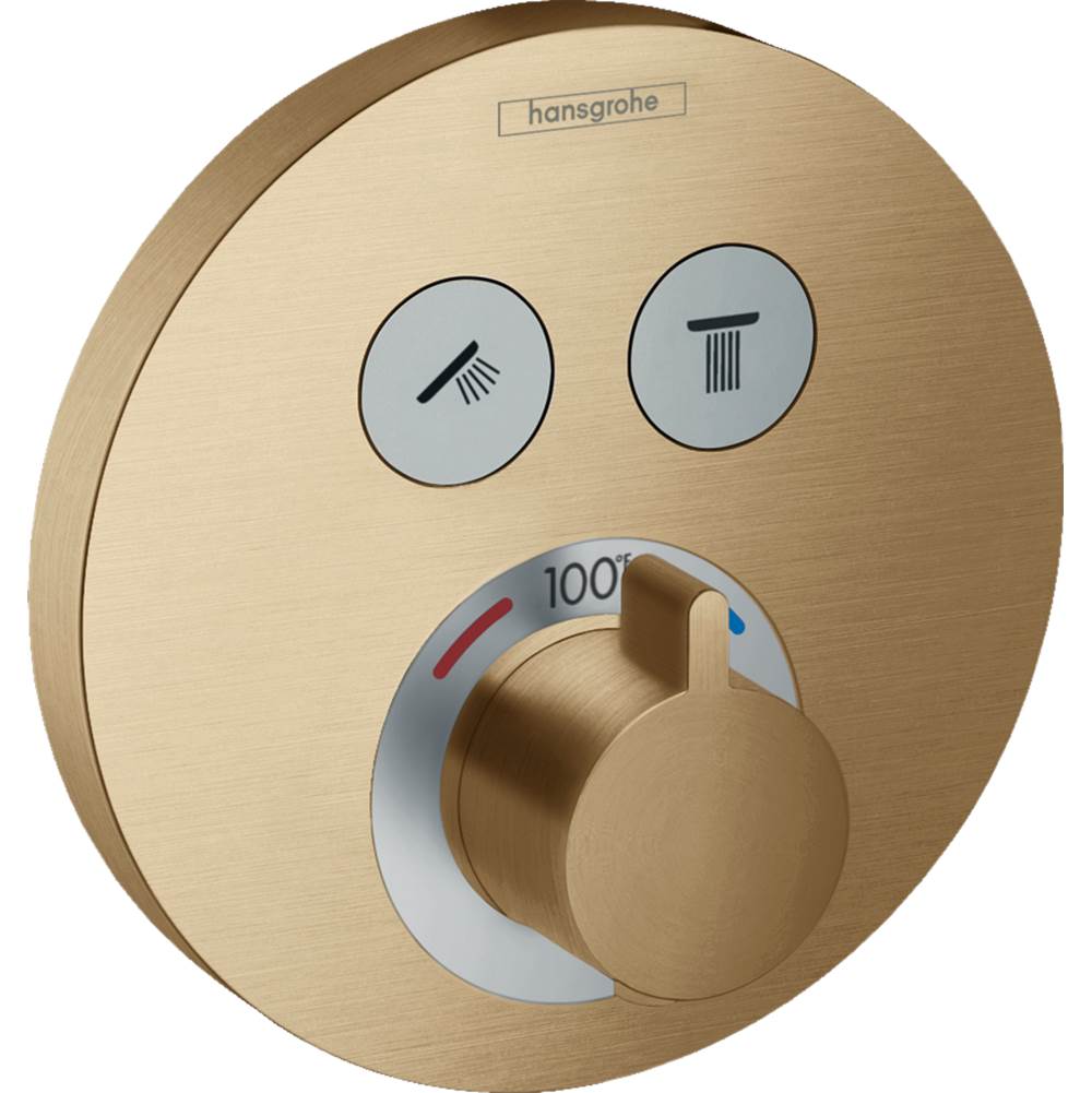 Hansgrohe ShowerSelect S Thermostatic Trim for 2 Functions, Round in Brushed Bronze