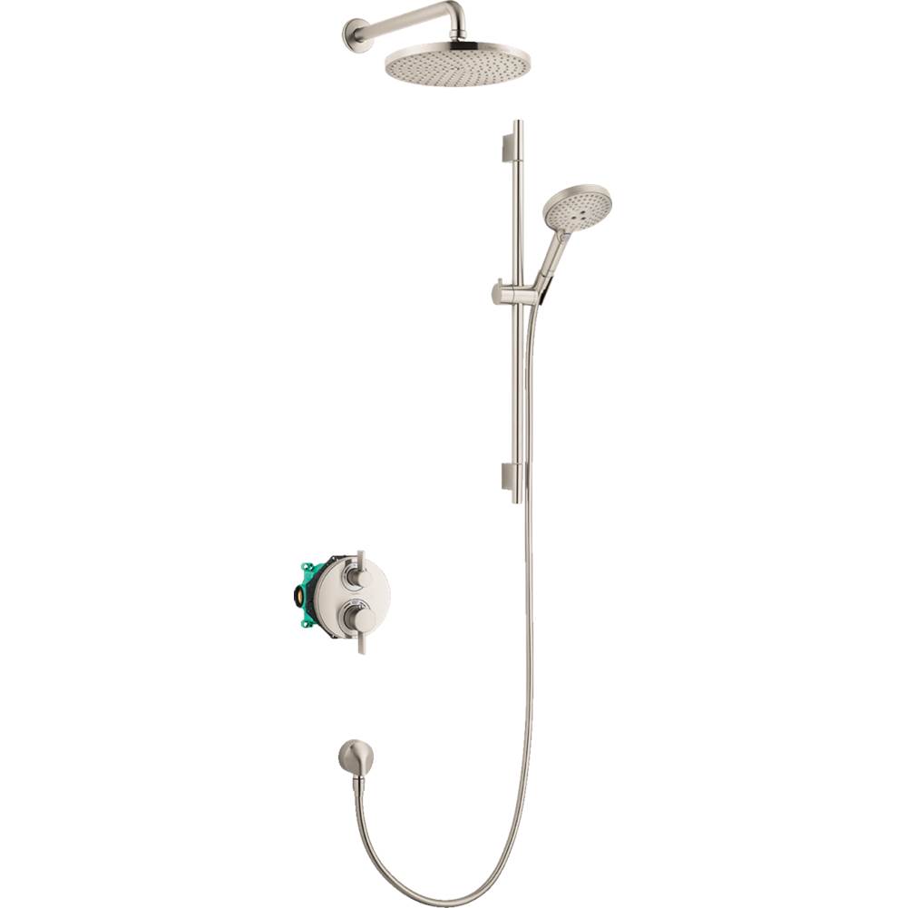 Hansgrohe Raindance S Thermostatic Showerhead/Wallbar Set with Rough, 2.5 GPM in Brushed Nickel