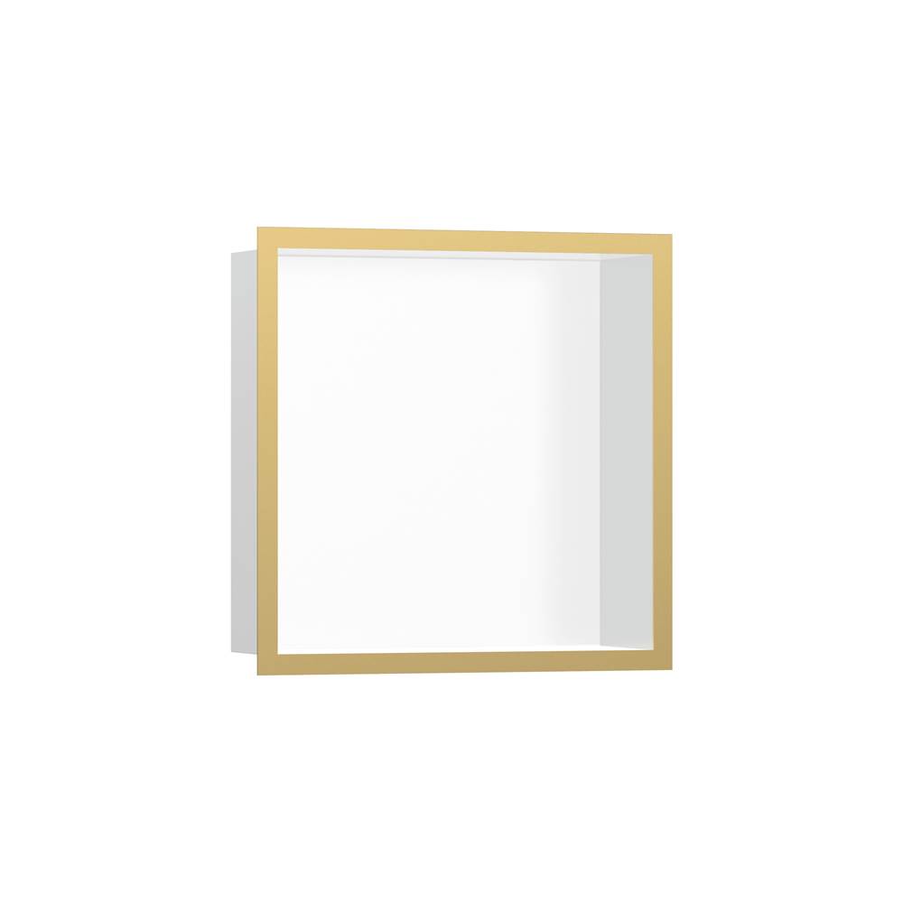 Hansgrohe XtraStoris Individual Wall Niche Matte White with Design Frame 12''x 12''x 4''  in Polished Gold Optic