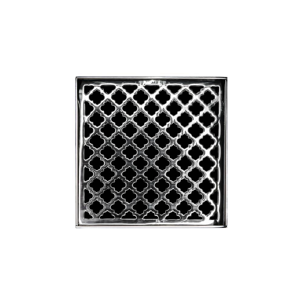 Infinity Drain 5'' x 5'' Strainer with Moor Pattern Decorative Plate and 2'' Throat in Polished Stainless for MD 5