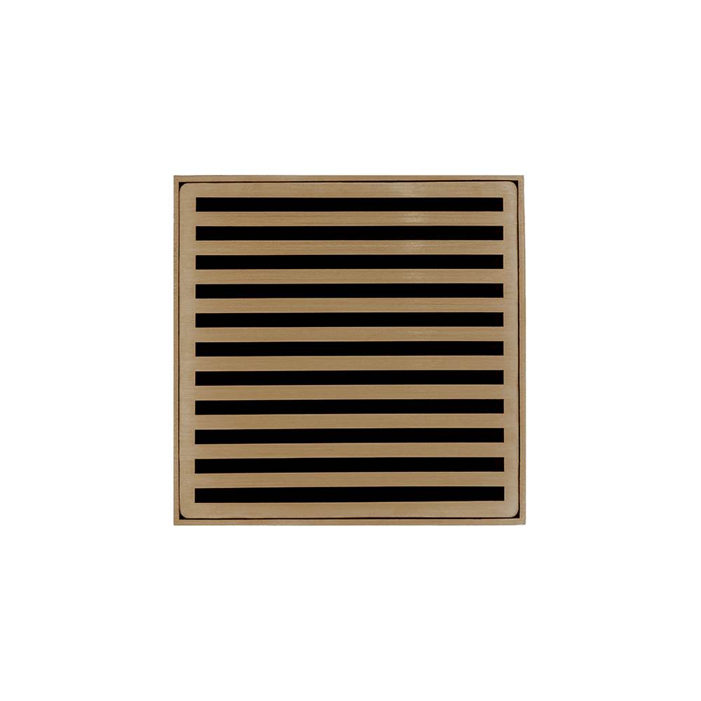 Infinity Drain 5'' x 5'' ND 5 Complete Kit with Lines Pattern Decorative Plate in Satin Bronze with Cast Iron Drain Body, 2'' Outlet