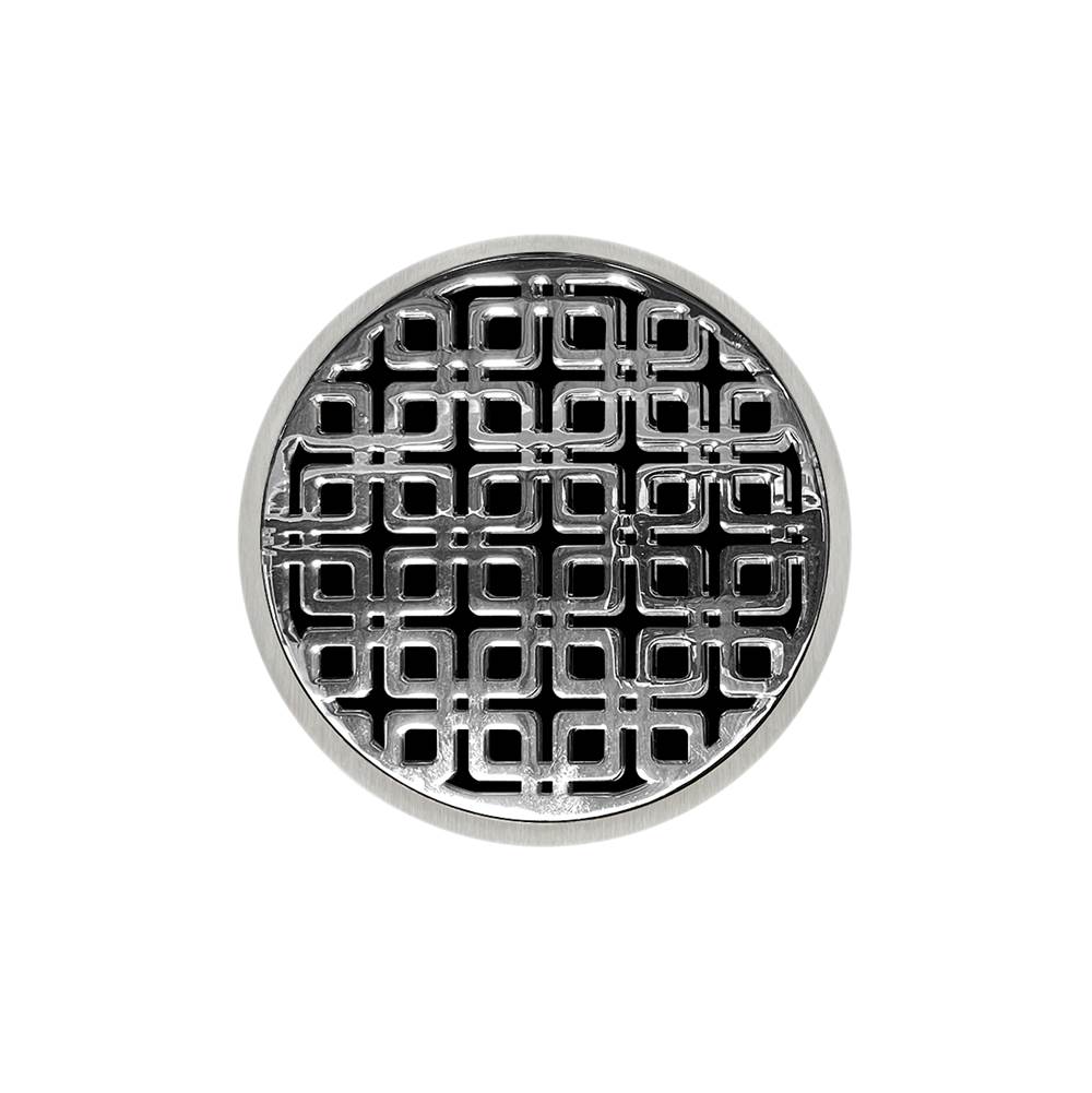 Infinity Drain 5'' Round RKD 5 Complete Kit with Link Pattern Decorative Plate in Polished Stainless with PVC Drain Body, 2'' Outlet