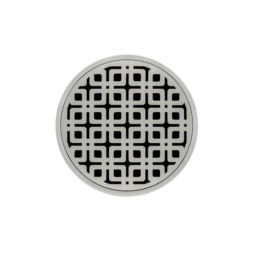 Infinity Drain 5'' Round RKD 5 Complete Kit with Link Pattern Decorative Plate in Satin Stainless with PVC Drain Body, 2'' Outlet
