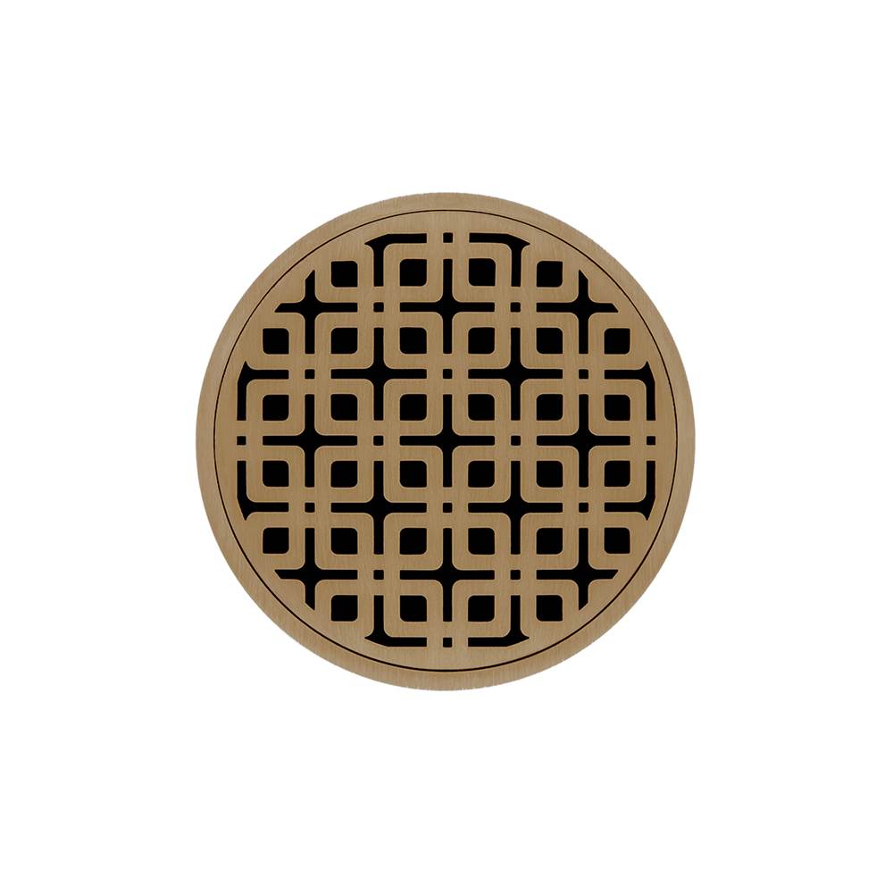 Infinity Drain 5'' Round RKDB 5 Complete Kit with Link Pattern Decorative Plate in Satin Bronze with Stainless Steel Bonded Flange Drain Body, 2'' No Hub Outlet