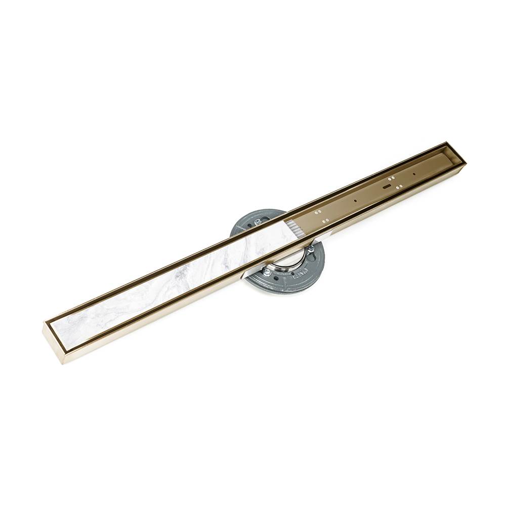 Infinity Drain 60'' S-Stainless Steel Series High Flow Complete Kit with Tile Insert Frame in Satin Bronze with Cast Iron Drain Body, 3'' No Hub Outlet
