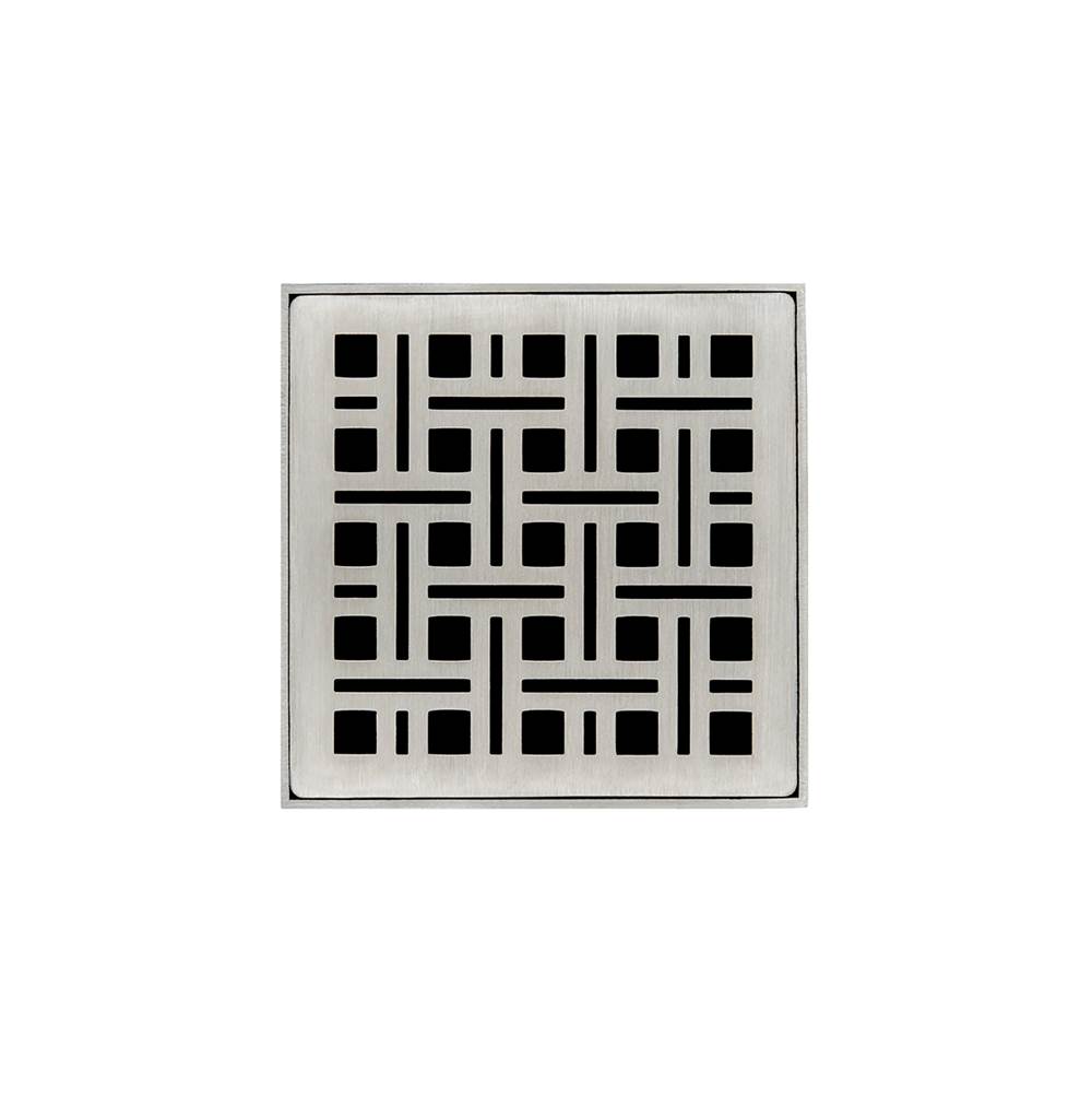 Infinity Drain 4'' x 4'' Strainer with Weave Pattern Decorative Plate and 2'' Throat in Satin Stainless for VD 4