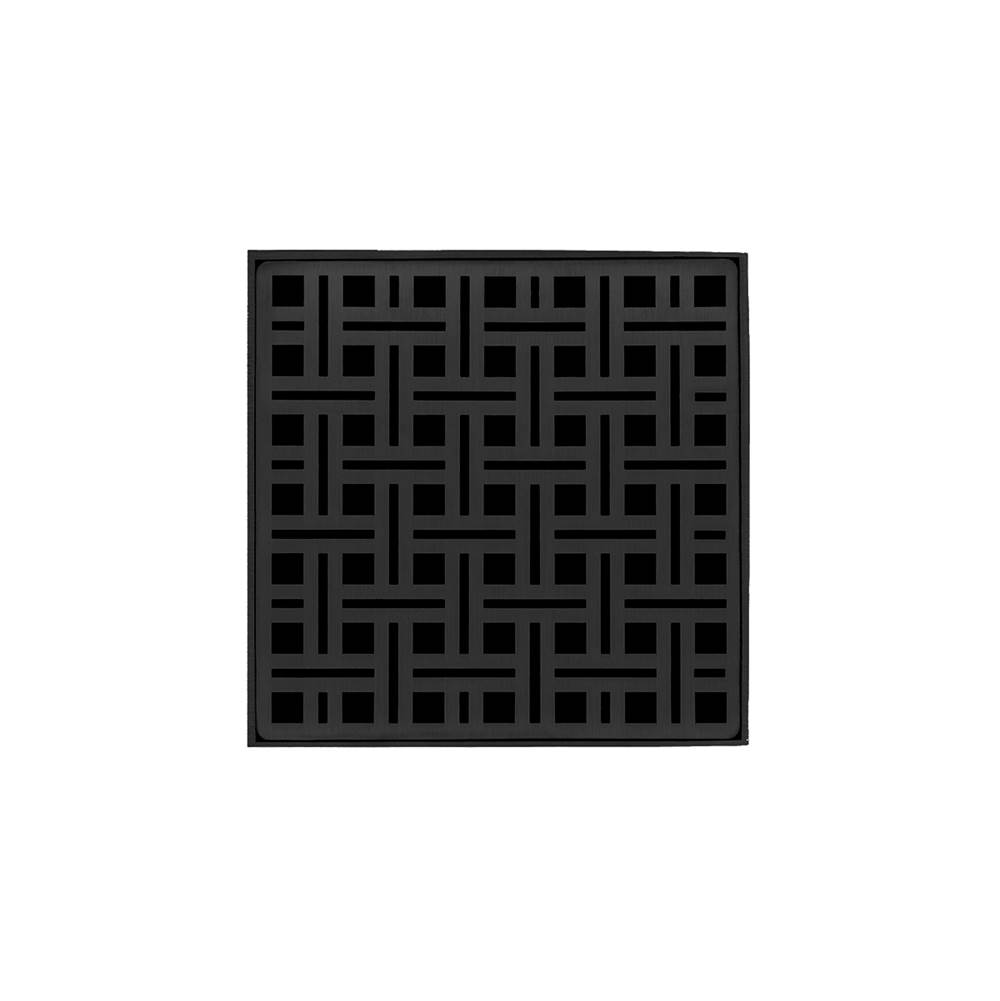 Infinity Drain 5'' x 5'' VD 5 Complete Kit with Weave Pattern Decorative Plate in Matte Black with ABS Drain Body, 2'' Outlet
