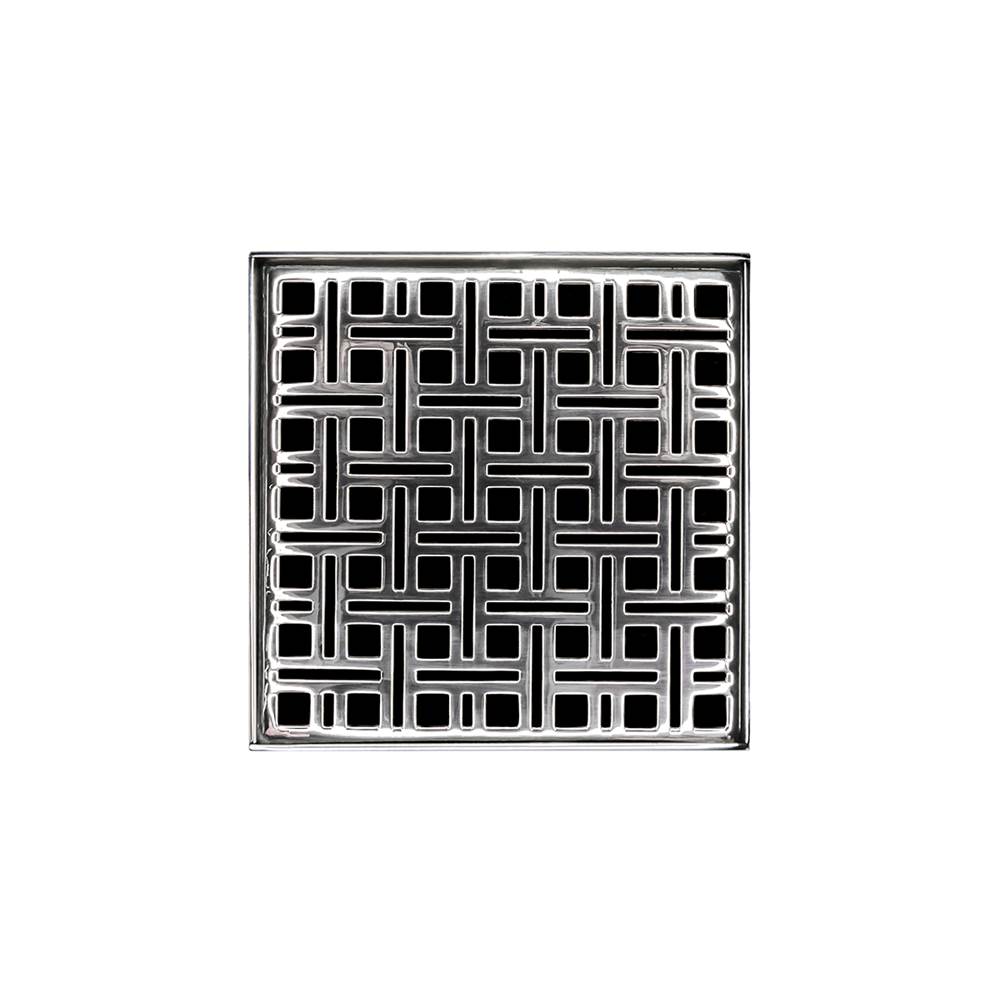 Infinity Drain 5'' x 5'' VD 5 High Flow Complete Kit with Weave Pattern Decorative Plate in Polished Stainless with PVC Drain Body, 3'' Outlet
