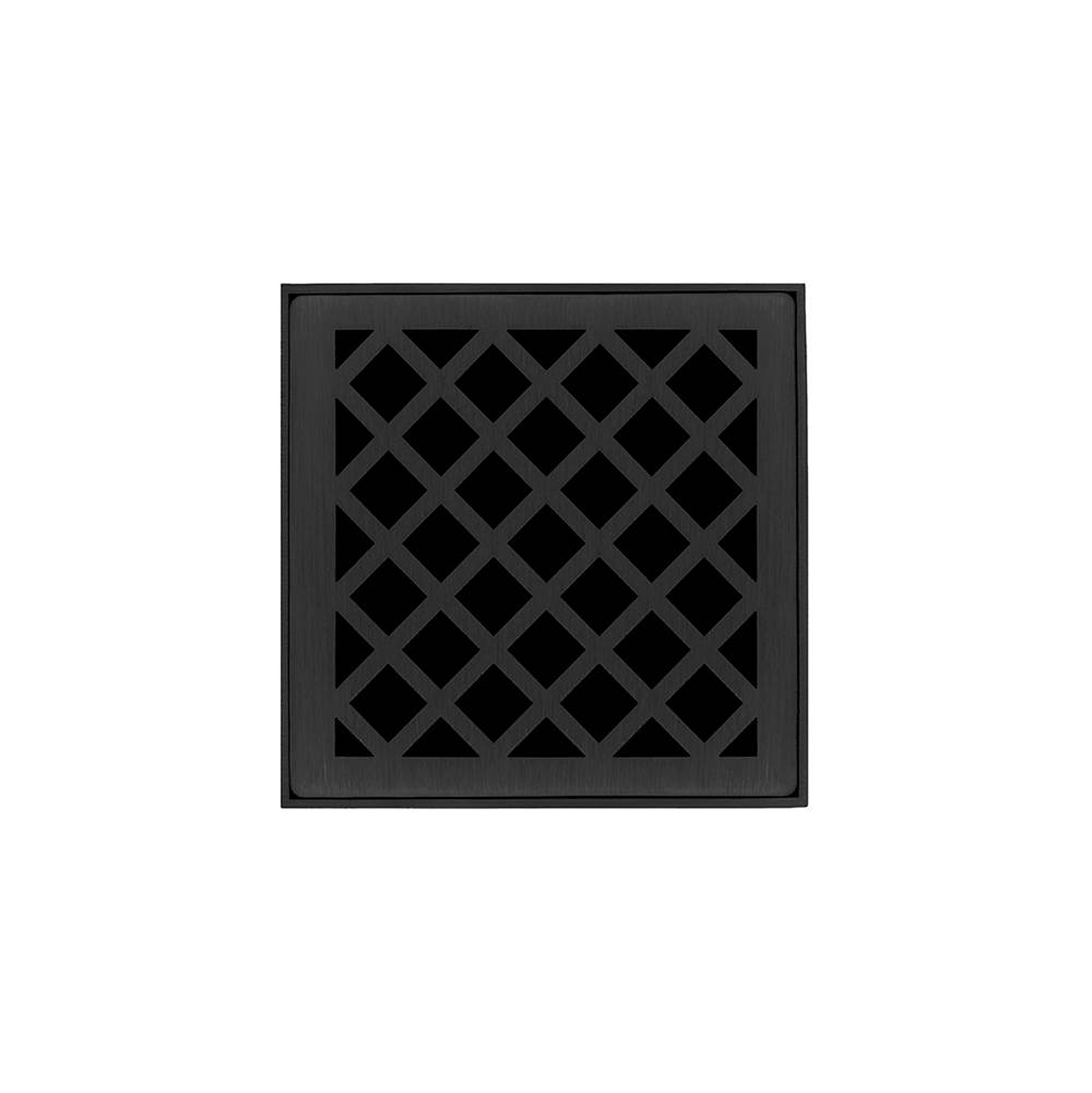 Infinity Drain 4'' x 4'' XD 4 Complete Kit with Criss-Cross Pattern Decorative Plate in Matte Black with Cast Iron Drain Body for Hot Mop, 2'' Outlet
