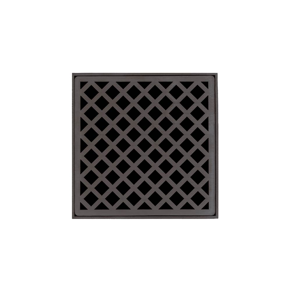 Infinity Drain 5'' x 5'' XD 5 Complete Kit with Criss-Cross Pattern Decorative Plate in Oil Rubbed Bronze with Cast Iron Drain Body, 2'' Outlet