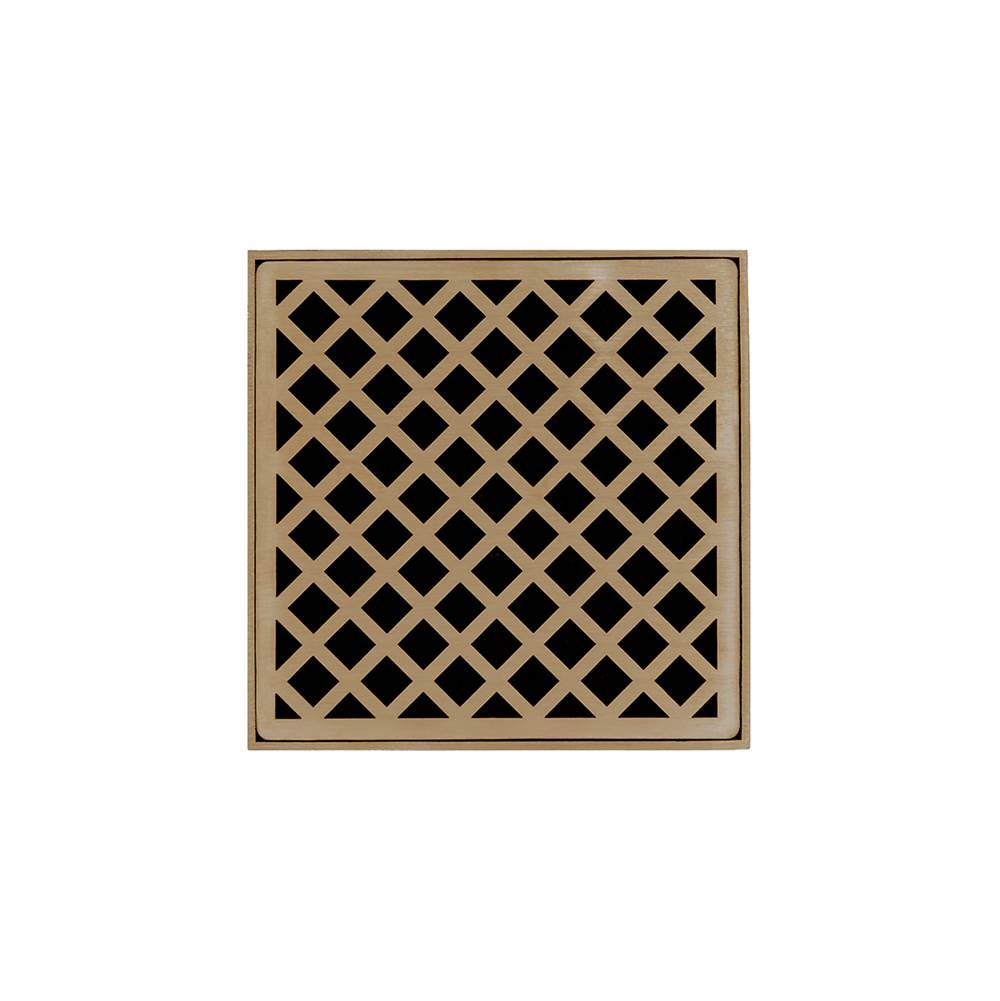 Infinity Drain 5'' x 5'' XD 5 Complete Kit with Criss-Cross Pattern Decorative Plate in Satin Bronze with PVC Drain Body, 2'' Outlet