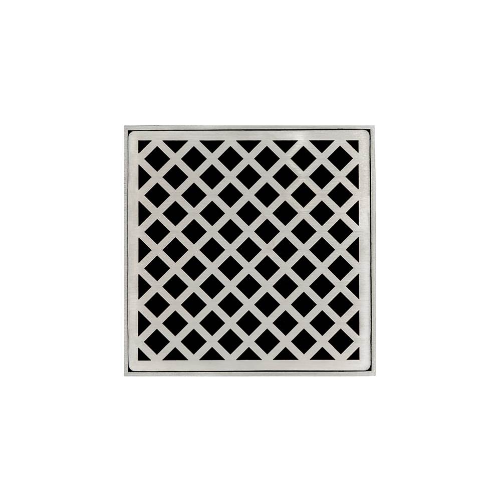 Infinity Drain 5'' x 5'' XD 5 High Flow Complete Kit with Criss-Cross Pattern Decorative Plate in Satin Stainless with PVC Drain Body, 3'' Outlet