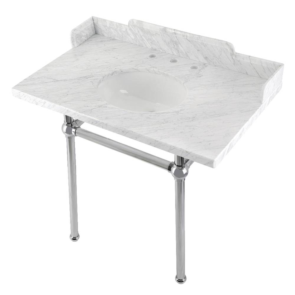Kingston Brass Kingston Brass LMS36MB1 Pemberton 36'' Carrara Marble Console Sink with Brass Legs, Marble White/Polished Chrome