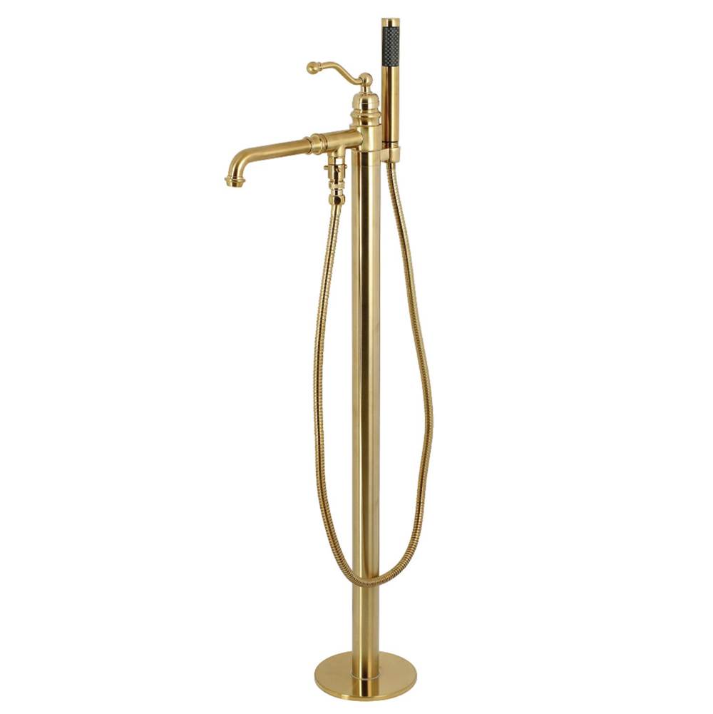 Kingston Brass English Country Freestanding Tub Faucet with Hand Shower, Brushed Brass