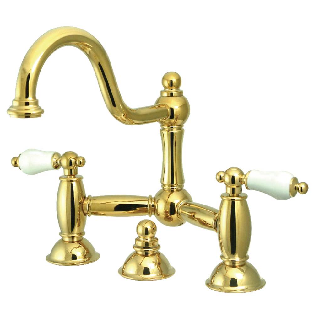 Kingston Brass Restoration Bathroom Bridge Faucet, Polished Brass