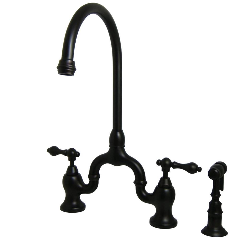 Kingston Brass English Country Kitchen Bridge Faucet with Brass Sprayer, Oil Rubbed Bronze