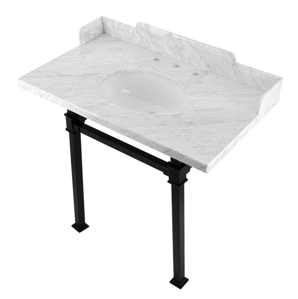 Kingston Brass Kingston Brass LMS36MOQ0 Viceroy 36'' Carrara Marble Console Sink with Stainless Steel Legs, Marble White/Matte Black