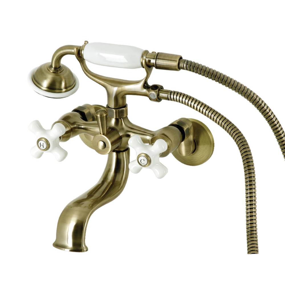 Kingston Brass Kingston Brass KS225PXAB Kingston Tub Wall Mount Clawfoot Tub Faucet with Hand Shower, Antique Brass