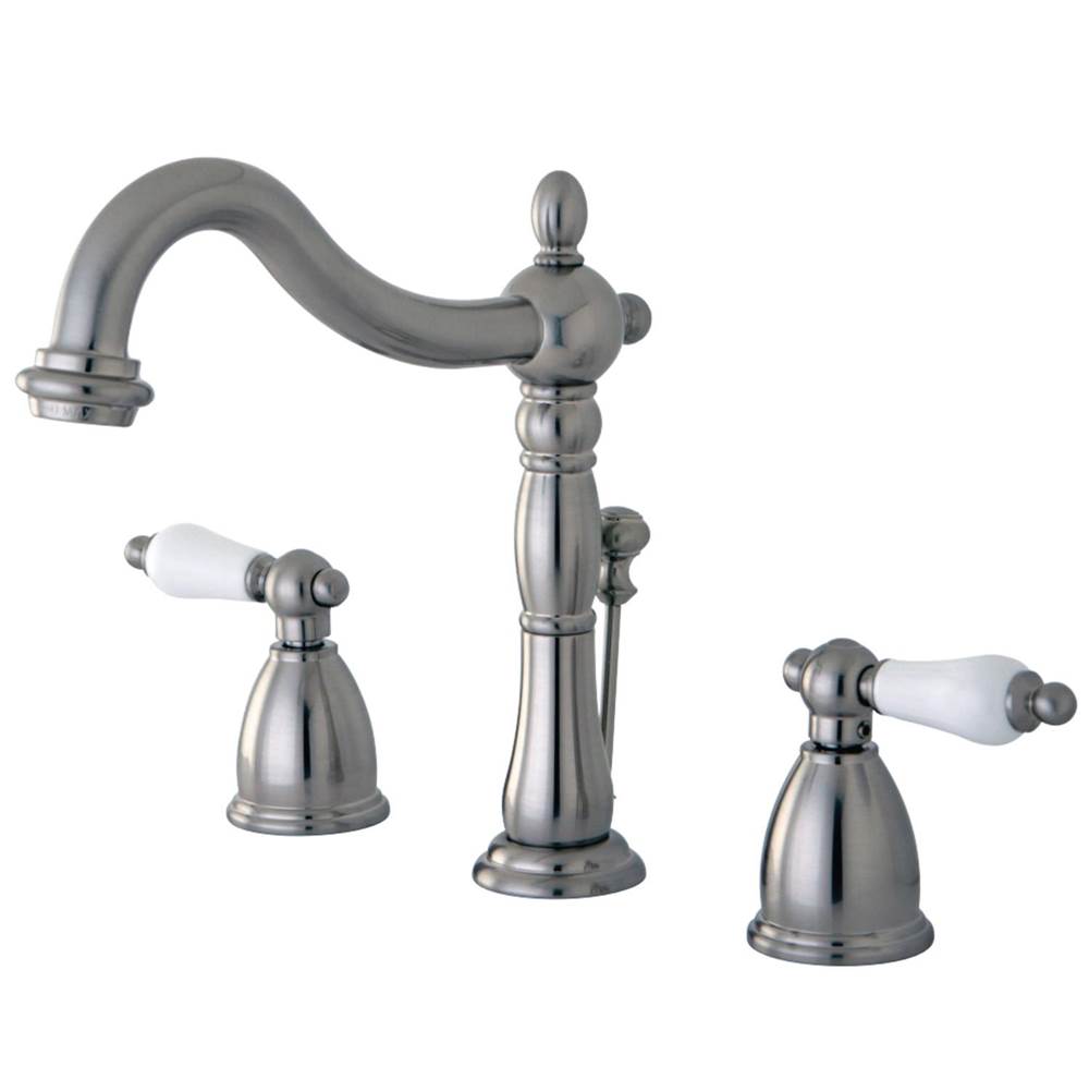 Kingston Brass Heritage Widespread Bathroom Faucet with Plastic Pop-Up, Brushed Nickel