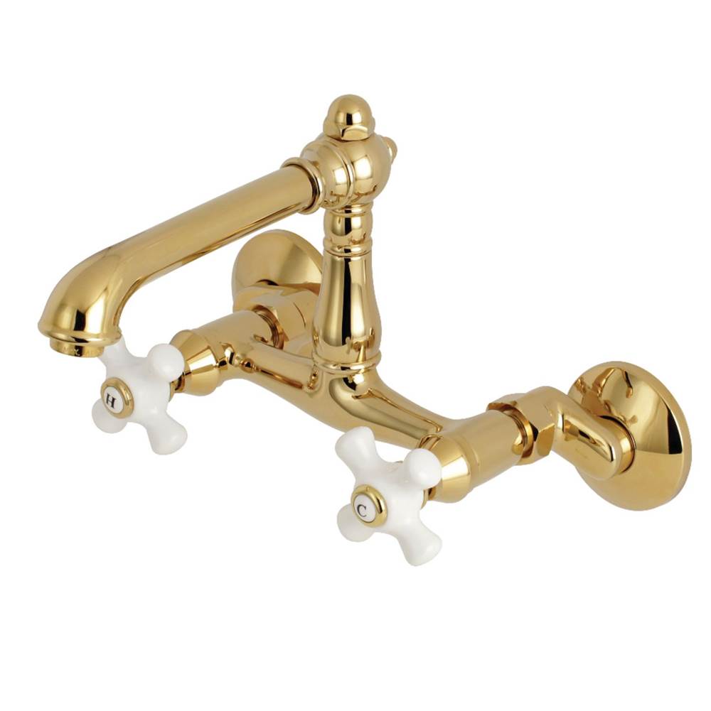 Kingston Brass English Country 6-Inch Adjustable Center Wall Mount Kitchen Faucet, Polished Brass