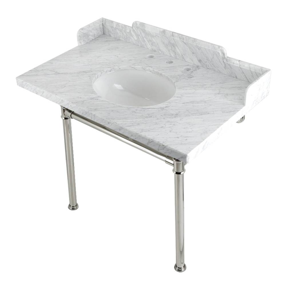 Kingston Brass Kingston Brass LMS3622M86ST Wesselman 36'' Carrara Marble Console Sink with Stainless Steel Legs, Marble White/Polished Nickel
