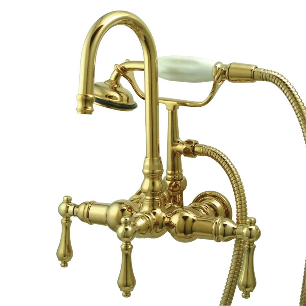 Kingston Brass Vintage 3-3/8'' Wall Mount Tub Faucet with Hand Shower, Polished Brass