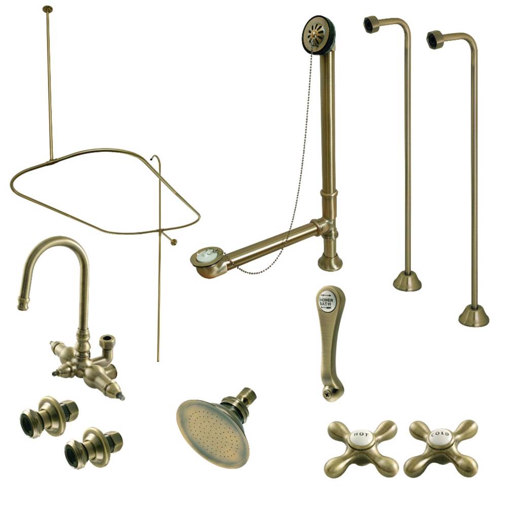 Kingston Brass Kingston Brass CCK4143AX Vintage Clawfoot Tub Faucet Package with Shower Enclosure, Antique Brass