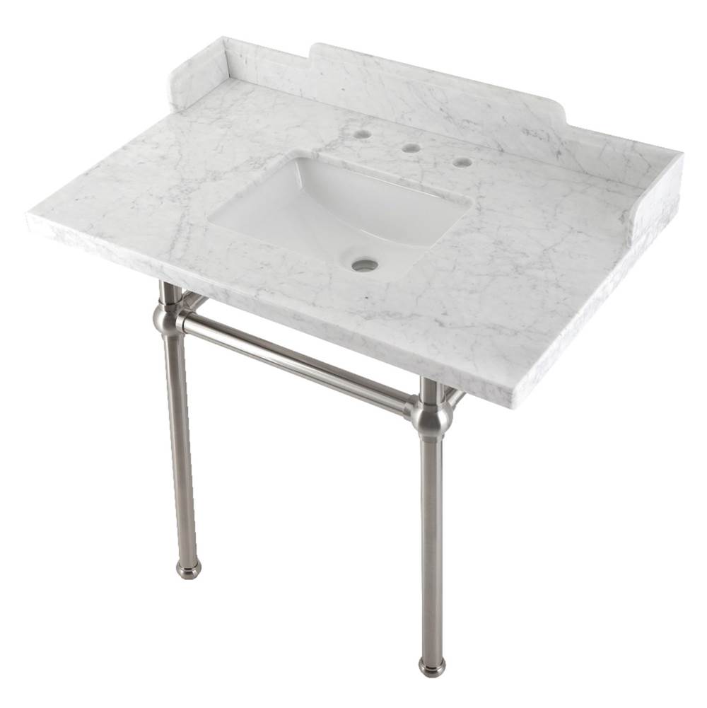 Kingston Brass Kingston Brass LMS36MBSQ8 Pemberton 36'' Carrara Marble Console Sink with Brass Legs, Marble White/Brushed Nickel