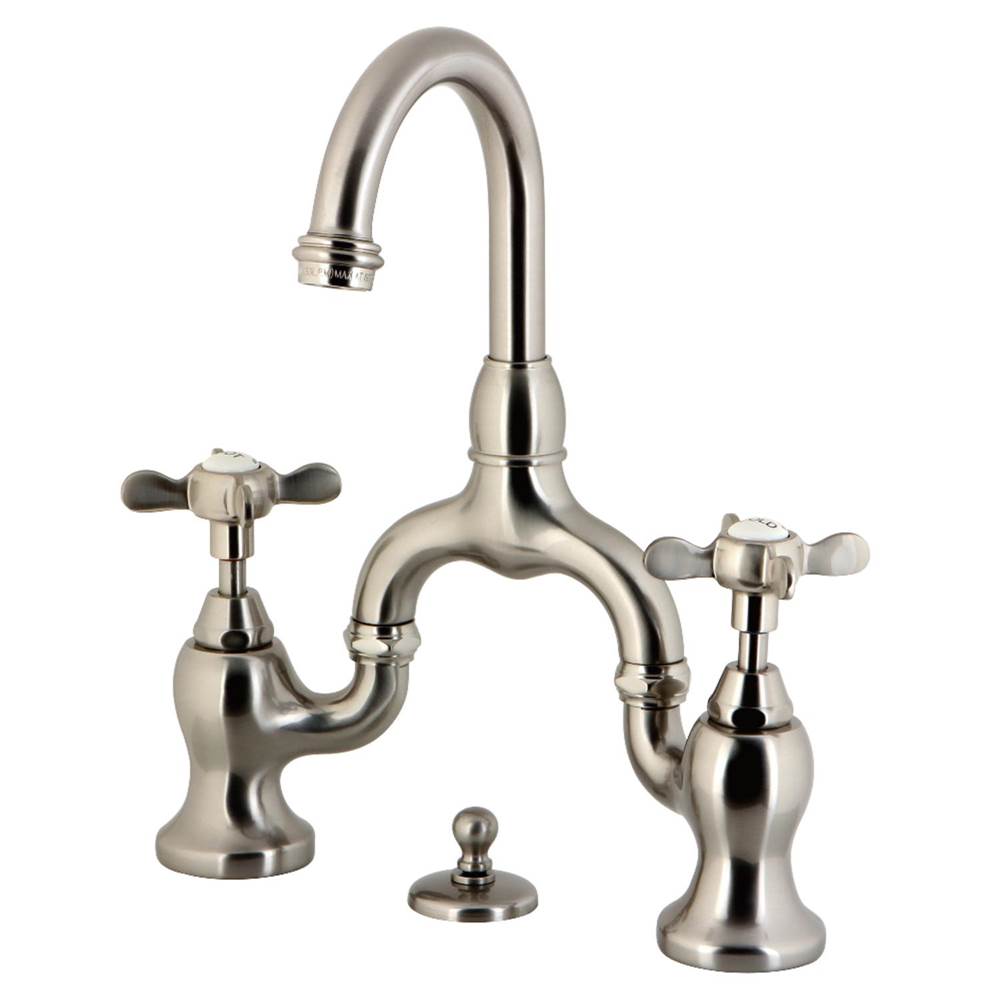 Kingston Brass Essex Bridge Bathroom Faucet with Brass Pop-Up, Brushed Nickel