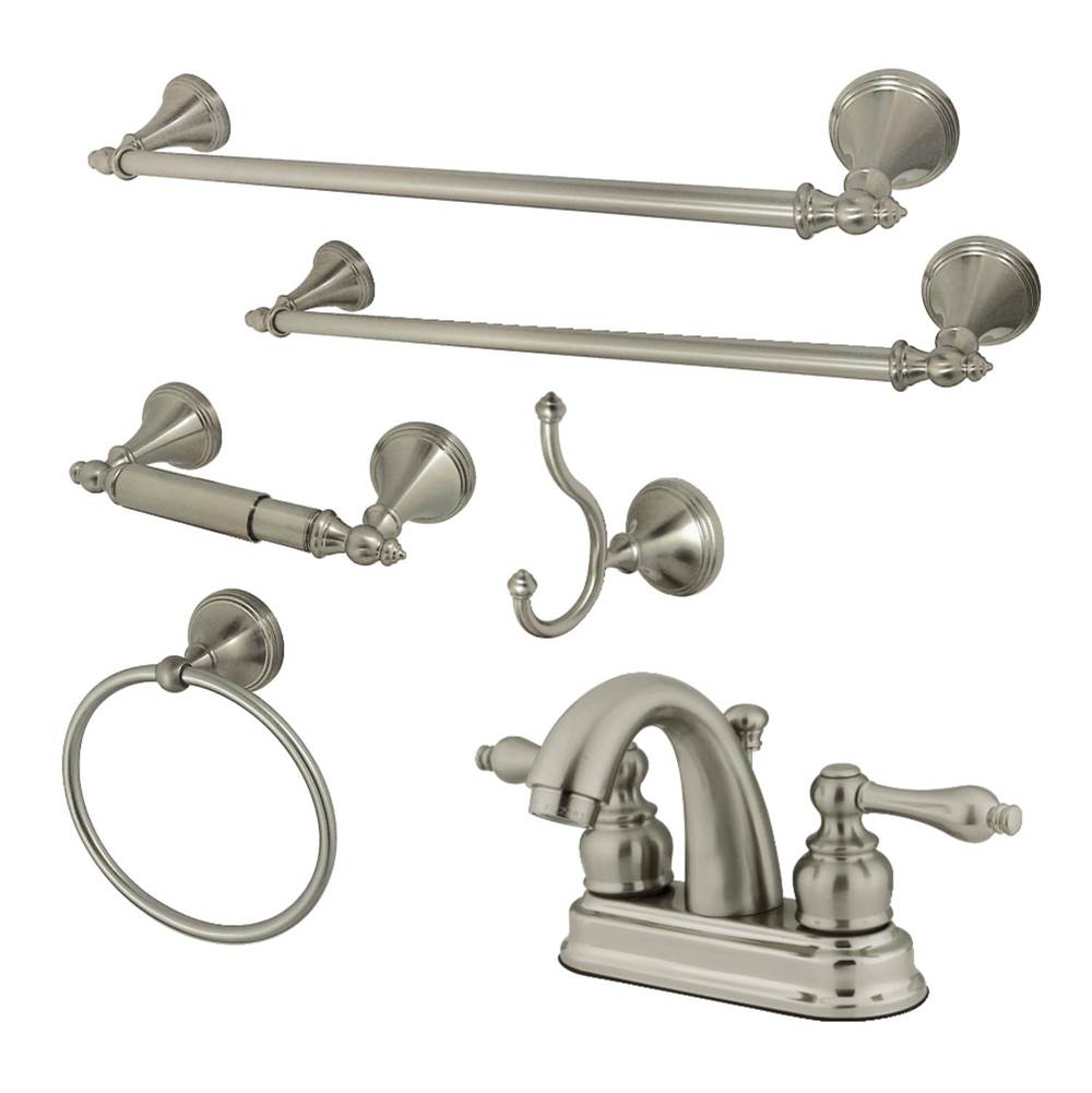 Kingston Brass 4 in. Bathroom Faucet with 5-Piece Bathroom Hardware Combo, Brushed Nickel