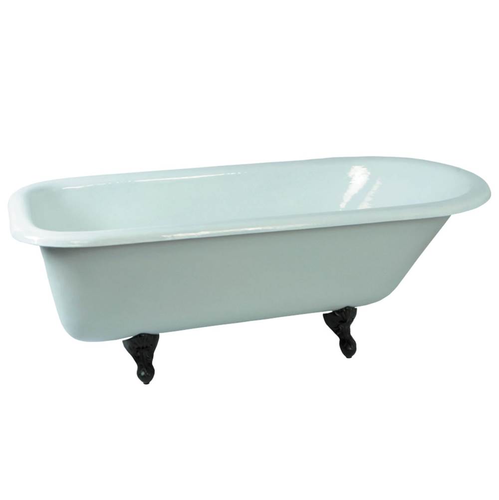 Kingston Brass Aqua Eden 66-Inch Cast Iron Roll Top Clawfoot Tub (No Faucet Drillings), White/Oil Rubbed Bronze