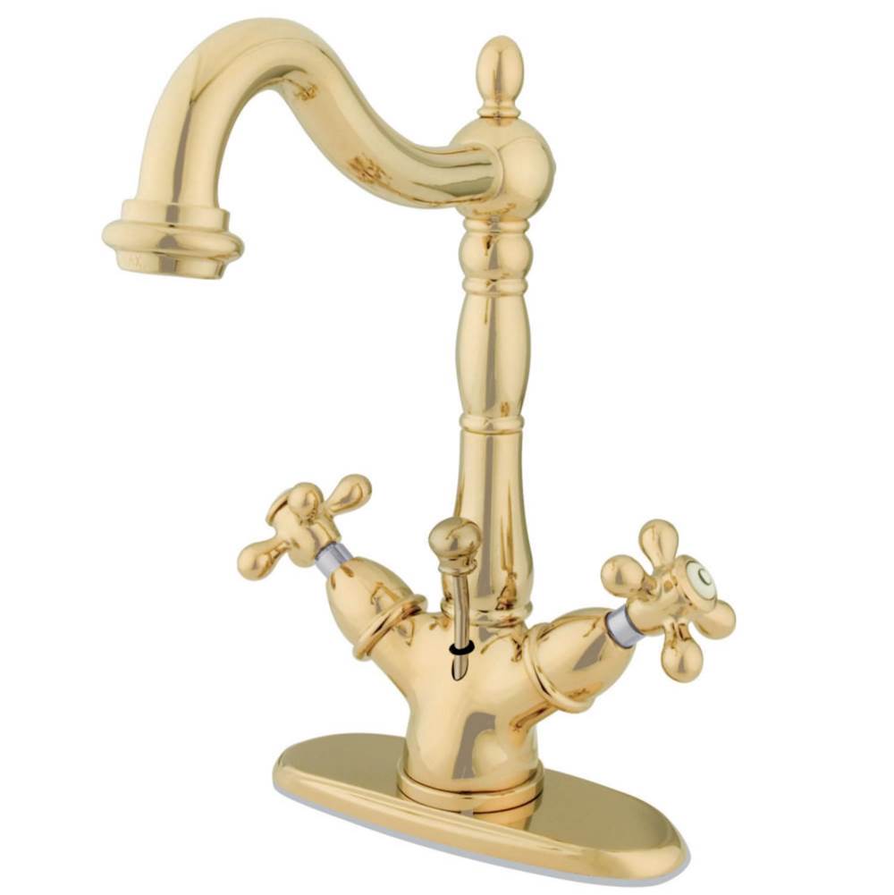 Kingston Brass Heritage Two-Handle Bathroom Faucet with Brass Pop-Up and Cover Plate, Polished Brass
