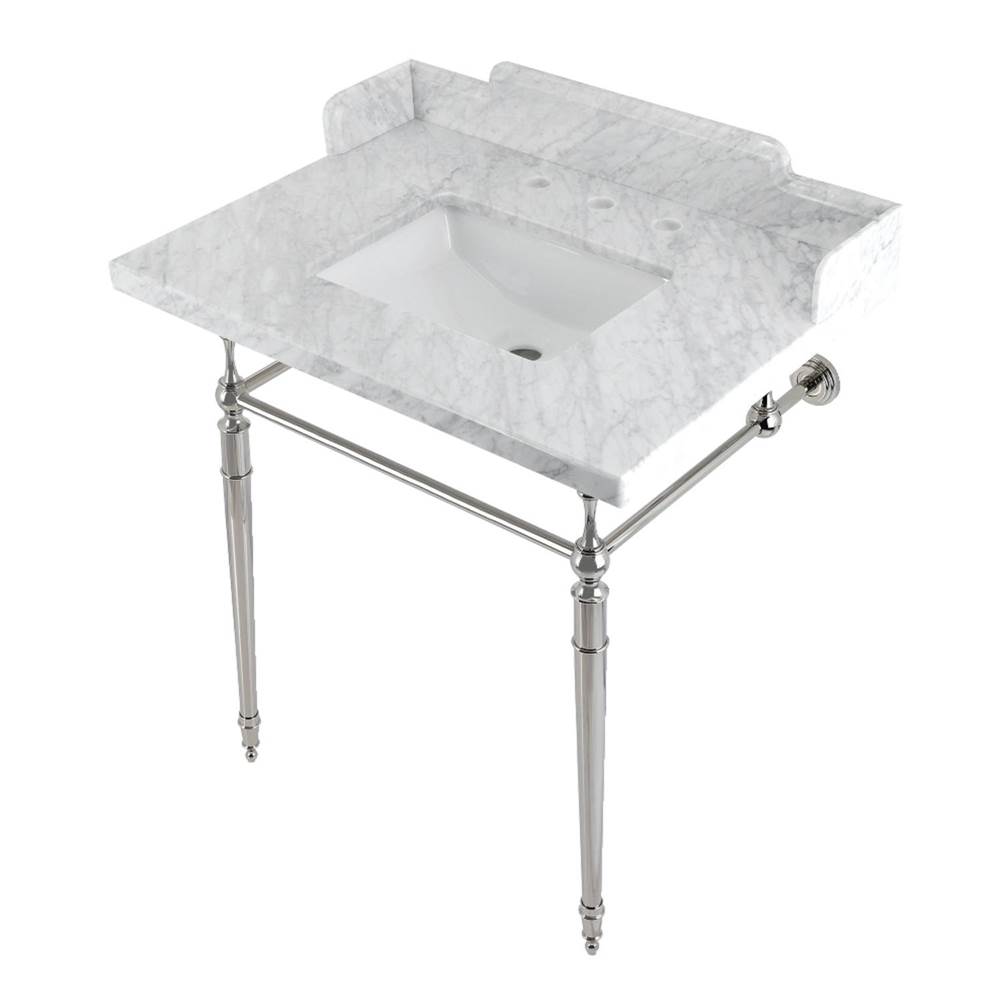 Kingston Brass Kingston Brass LMS3022M8SQ6 Habsburg 30'' Carrara Marble Console Sink with Brass Legs, Marble White/Polished Nickel