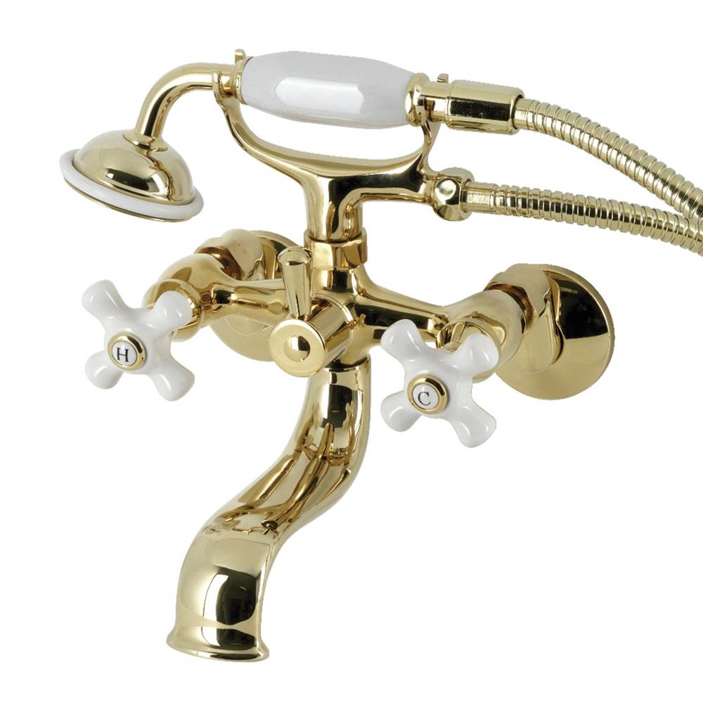 Kingston Brass Kingston Brass KS225PXPB Kingston Tub Wall Mount Clawfoot Tub Faucet with Hand Shower, Polished Brass