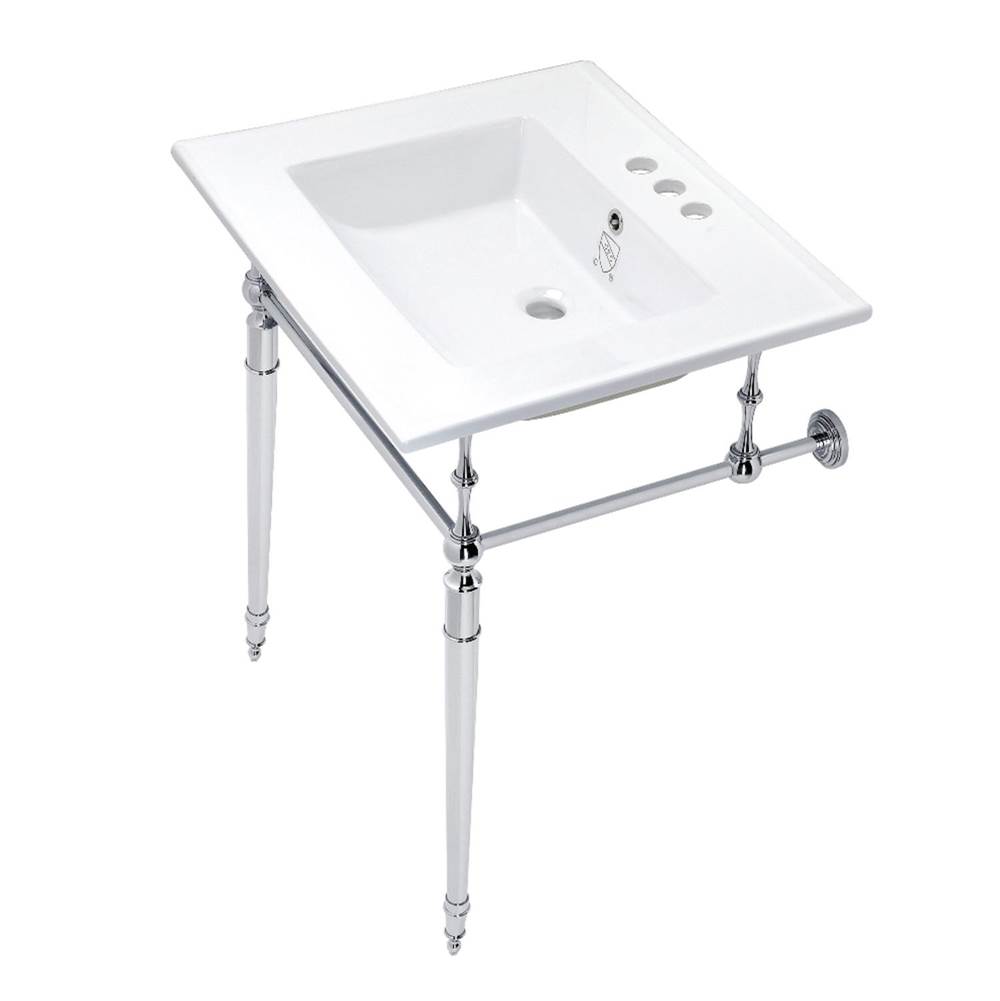 Kingston Brass Edwardian 25-Inch Console Sink with Brass Legs (4-Inch, 3 Hole), White/Polished Chrome