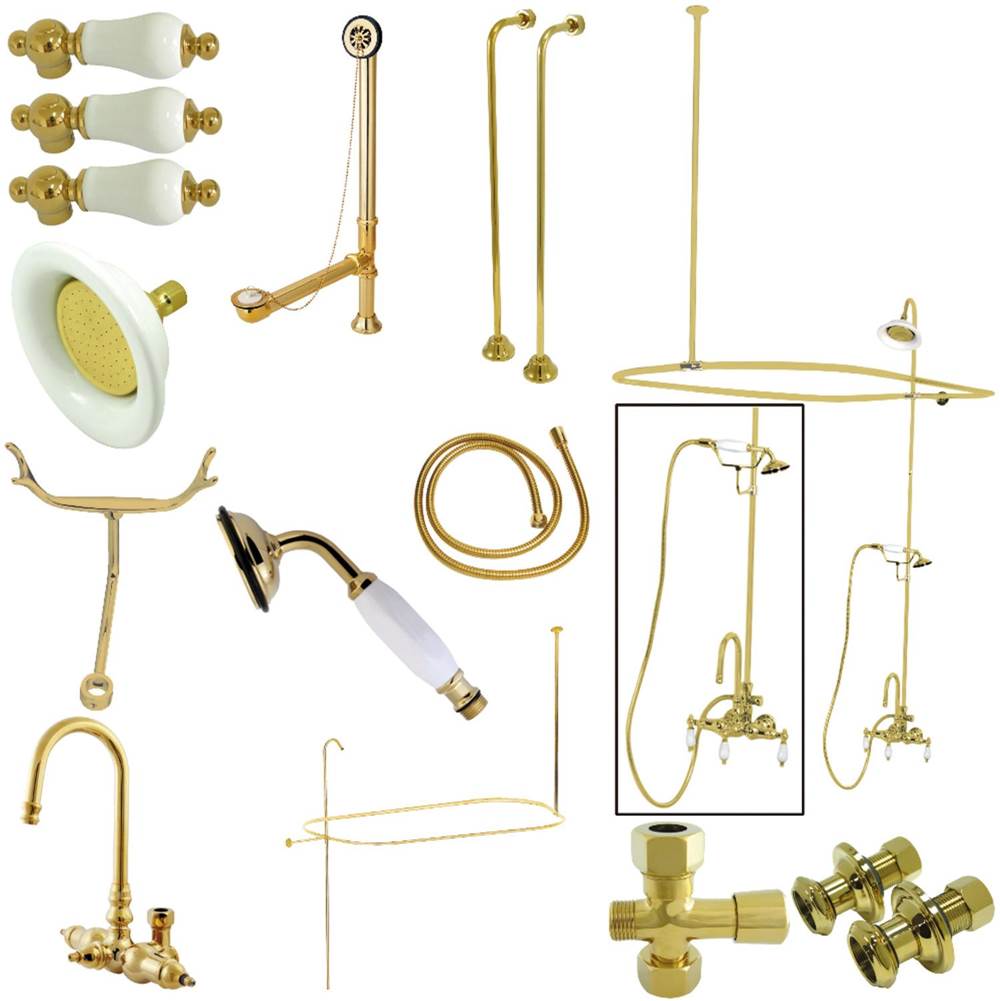 Kingston Brass Vintage High-Arc Gooseneck Clawfoot Tub Faucet Package, Polished Brass