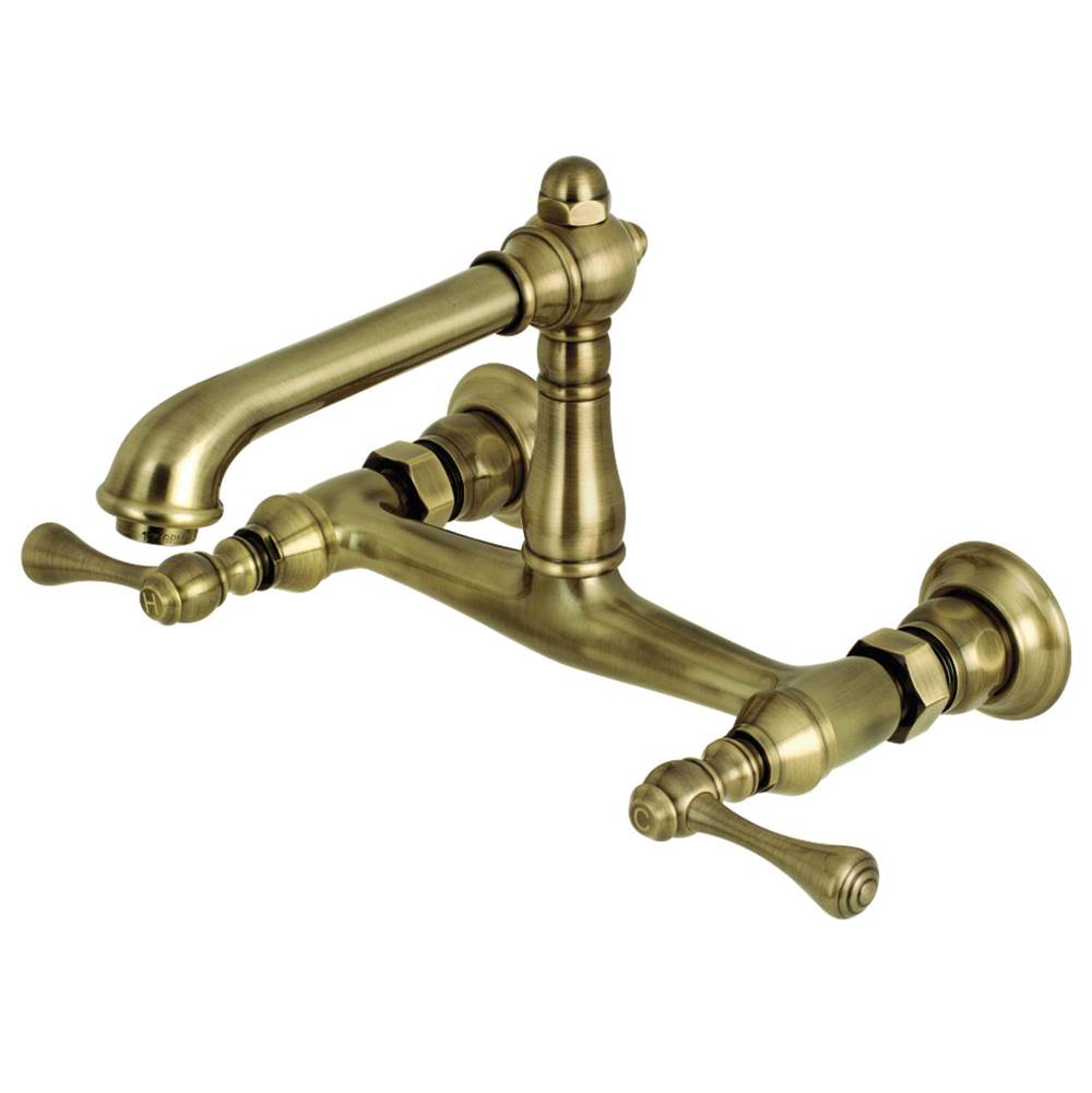 Kingston Brass Wall Mount Bathroom Faucet, Antique Brass