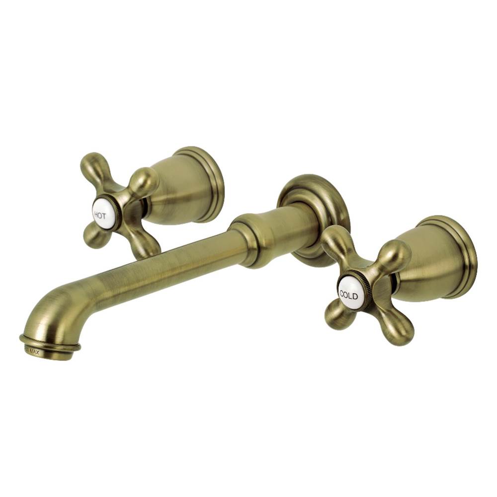 Kingston Brass English Country Two-Handle Wall Mount Bathroom Faucet, Antique Brass