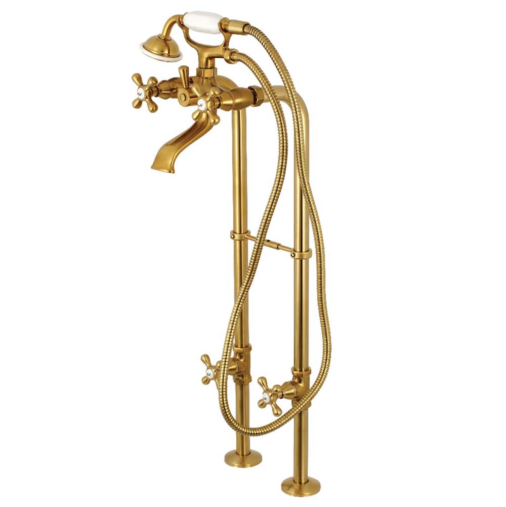 Kingston Brass Kingston Freestanding Tub Faucet with Supply Line and Stop Valve, Brushed Brass