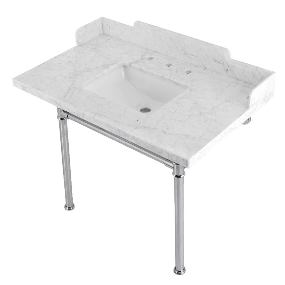 Kingston Brass Kingston Brass LMS3622M8SQ1ST Wesselman 36'' Carrara Marble Console Sink with Stainless Steel Legs, Marble White/Polished Chrome
