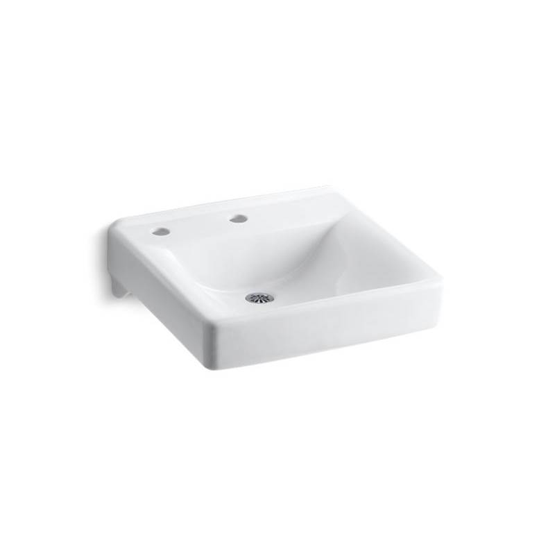Kohler Soho® 20'' x 18'' wall-mount/concealed arm carrier bathroom sink with single faucet hole and left-hand soap dispenser hole