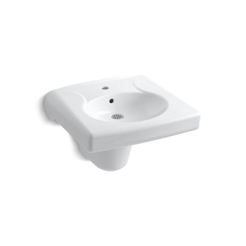 Kohler Brenham™ Wall-mounted or concealed carrier arm mounted commercial bathroom sink and shroud with single faucet hole