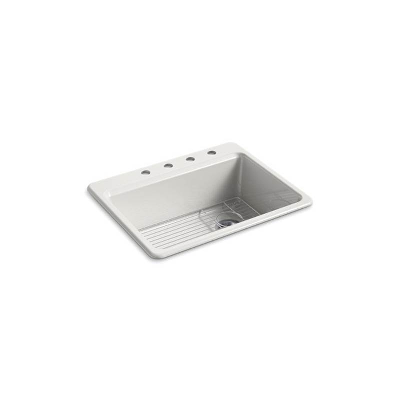 Kohler Riverby® 27'' x 22'' x 9-5/8'' top-mount single-bowl kitchen sink with bottom sink rack and 4 faucet holes